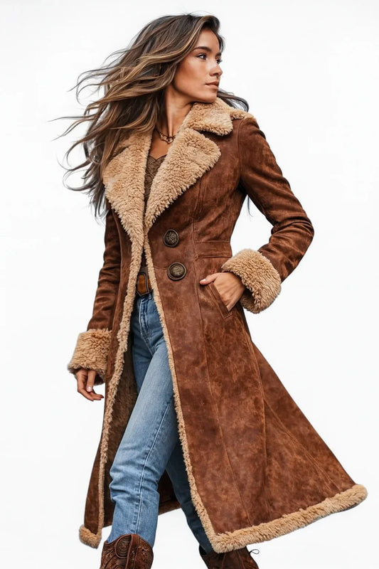 Abrigo largo vintage para mujer, elegante y cálido para invierno