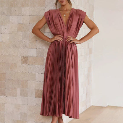 Lexi | Elegante vestido midi plisado con cuello en V