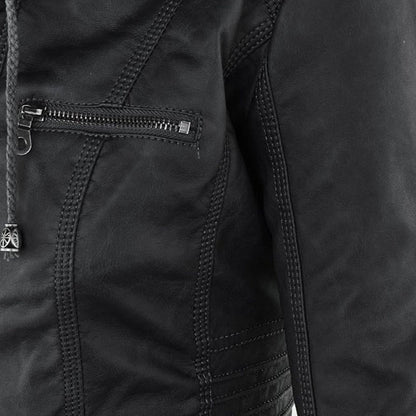 Kyra | Cazadora de piel impermeable para mujer con capucha