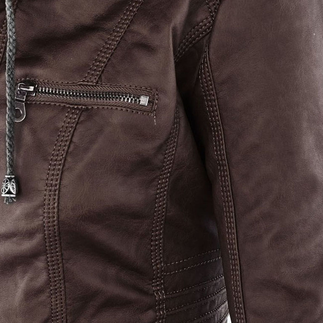 Kyra | Cazadora de piel impermeable para mujer con capucha
