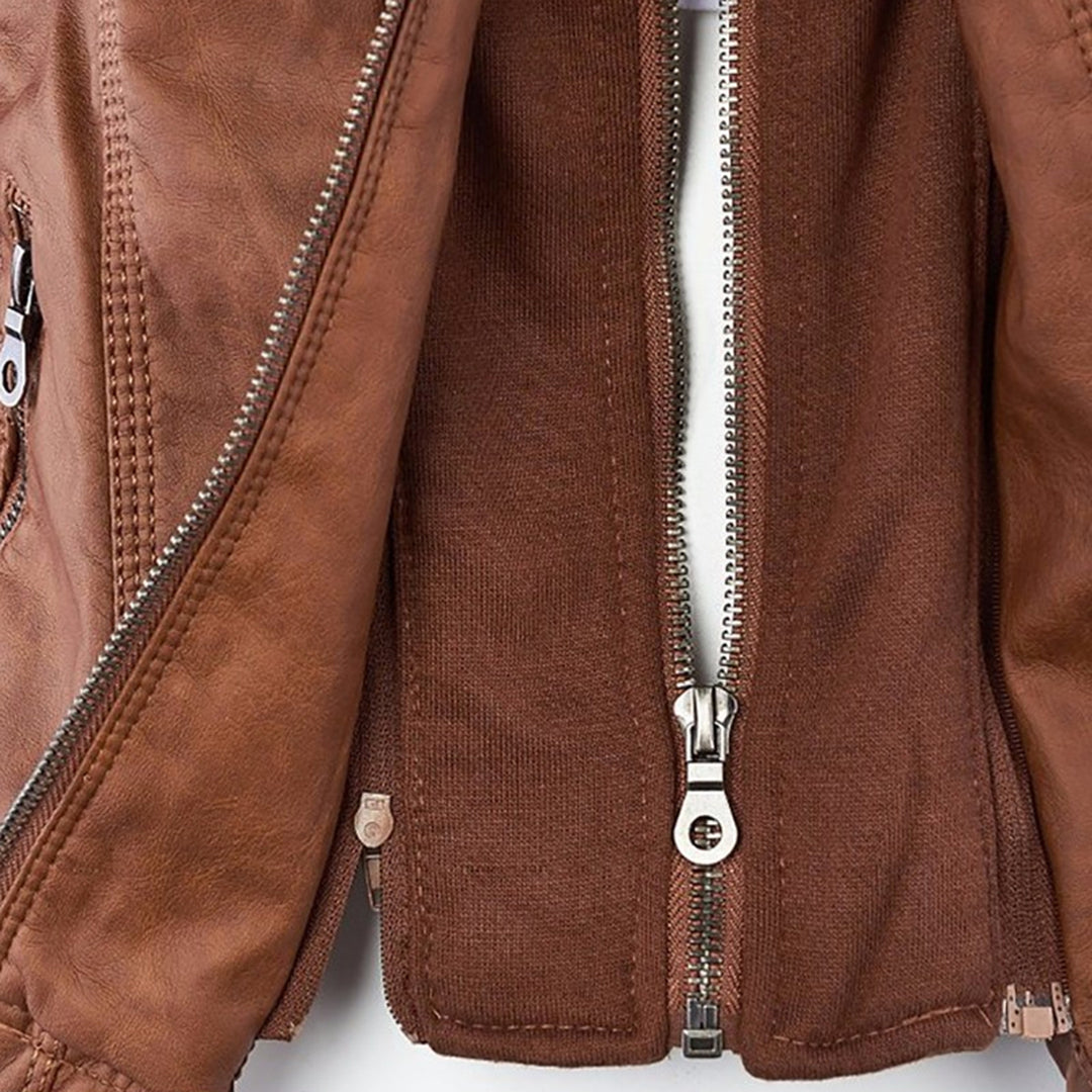 Kyra | Cazadora de piel impermeable para mujer con capucha