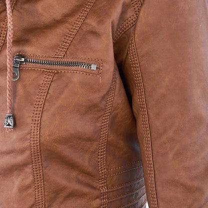 Kyra | Cazadora de piel impermeable para mujer con capucha