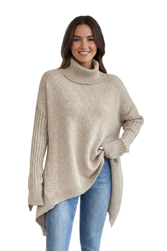 Jersey femenino cuello alto largo moderno y versátil casual