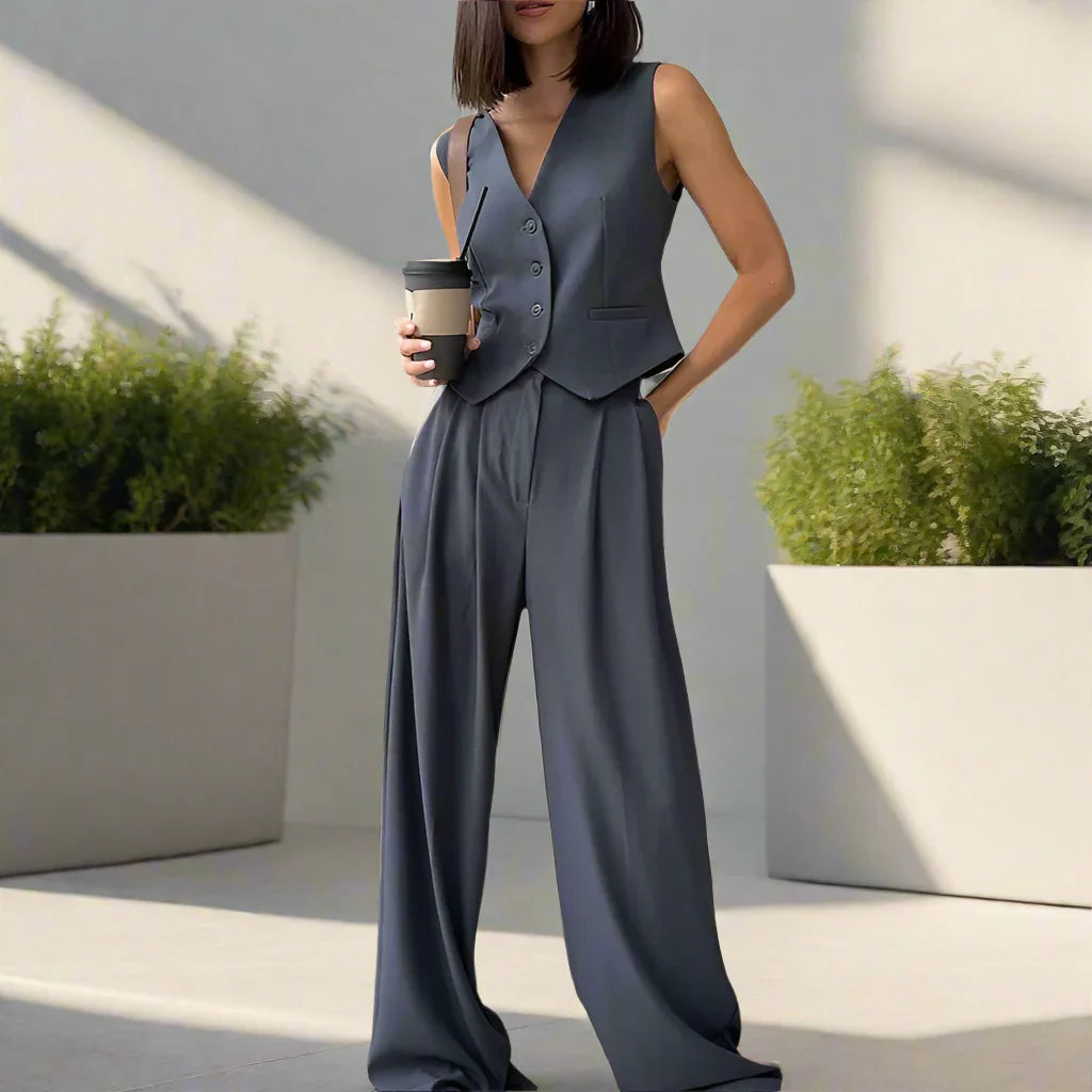 Conjunto pantalón mujer chic elegante pierna amplia y versátil