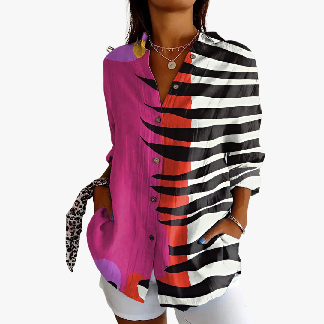 Blusa lino mujer bordada elegante y ligera casual diario