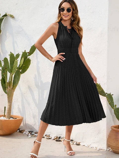 Vestidoplisado cuello halter cómodo y sofisticado