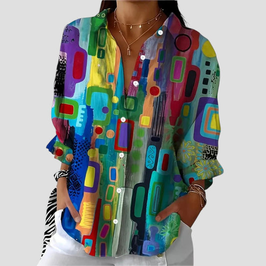 Blusa femenina estampado geométrico ligera ideal primavera verano
