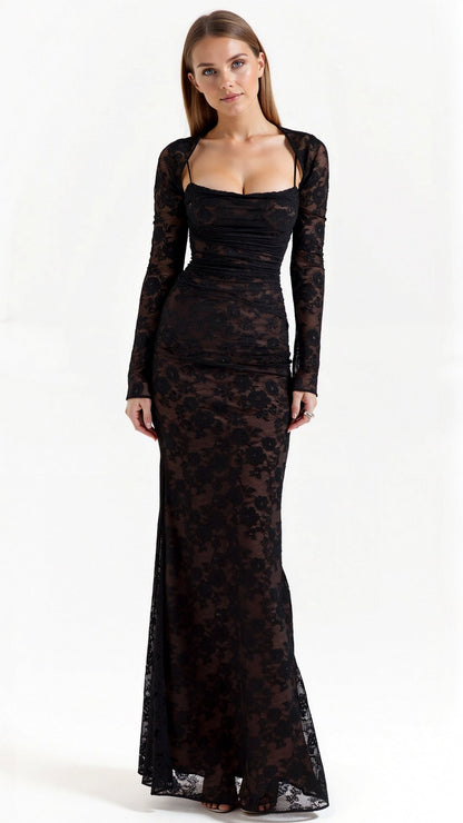 Vestido elegante blanco largo escote cuadrado ideal otoño-invierno