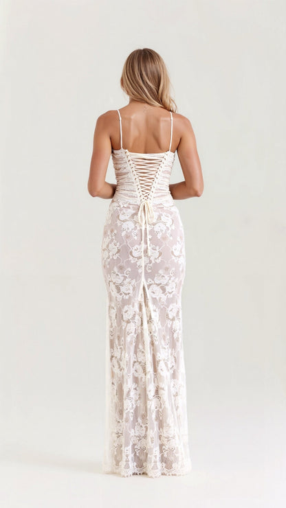 Vestido elegante blanco largo escote cuadrado ideal otoño-invierno