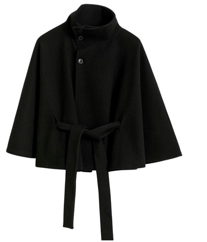 Chaqueta Mujer – Capa Fluida, Cuello Alto y Cintura Marcada para Diario