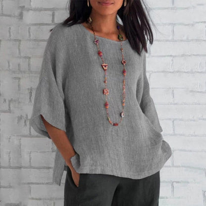 Camesita mujer lino 3/4 manga casual elegante primavera-verano