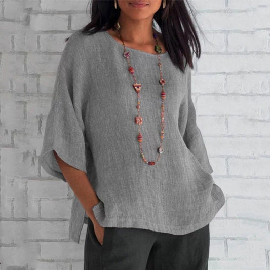 Camesita mujer lino 3/4 manga casual elegante primavera-verano