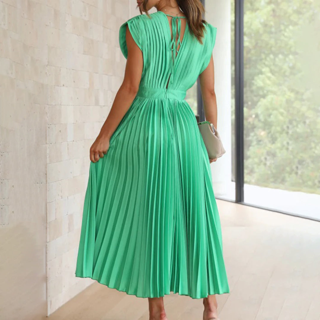 Lexi | Elegante vestido midi plisado con cuello en V