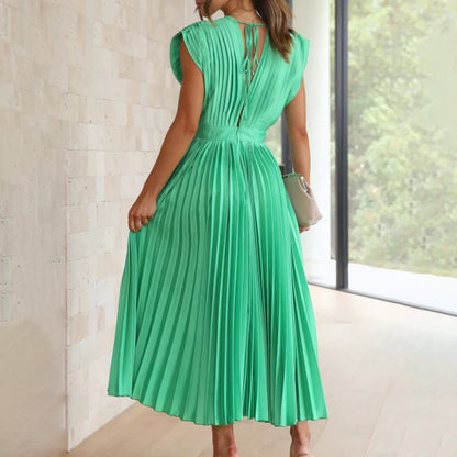 Lexi | Elegante vestido midi plisado con cuello en V