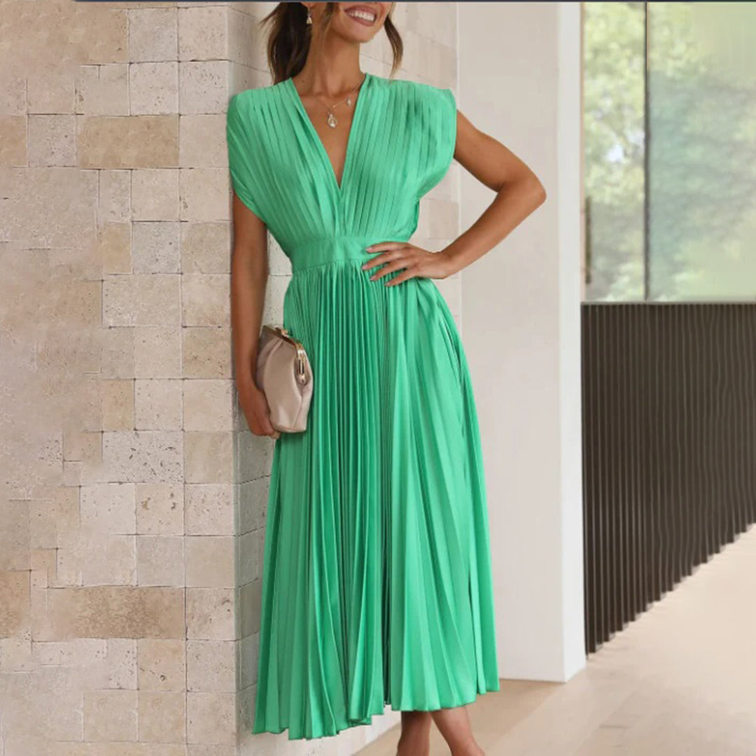 Lexi | Elegante vestido midi plisado con cuello en V