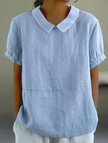 Camisa lino mujer elegante ligera manga corta casual diario