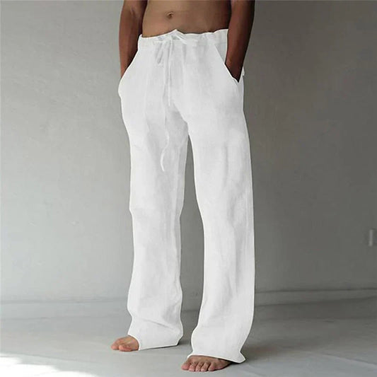 Pantalón lino hombre cómodo con cinturilla ajustable casual