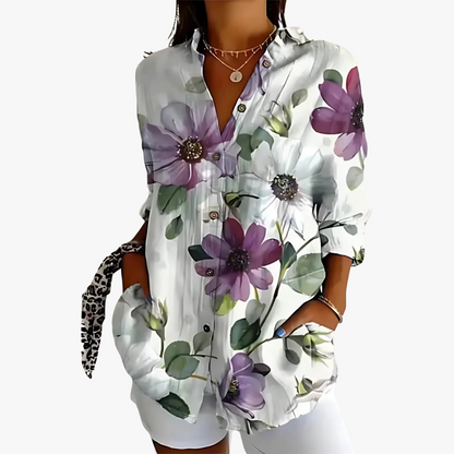 Blusa lino mujer bordada elegante y ligera casual diario
