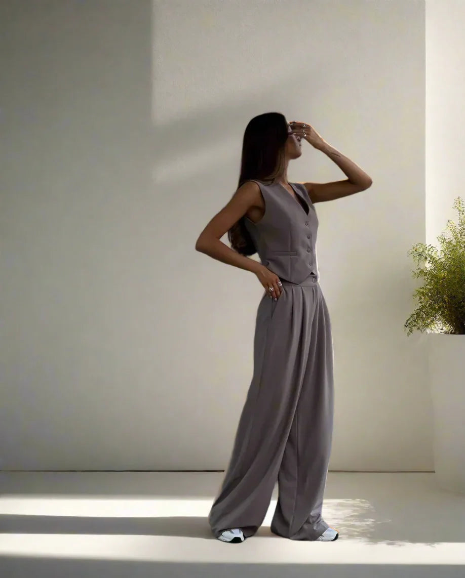 Conjunto pantalón mujer chic elegante pierna amplia y versátil