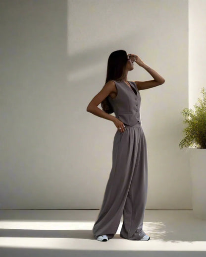 Conjunto pantalón mujer chic elegante pierna amplia y versátil