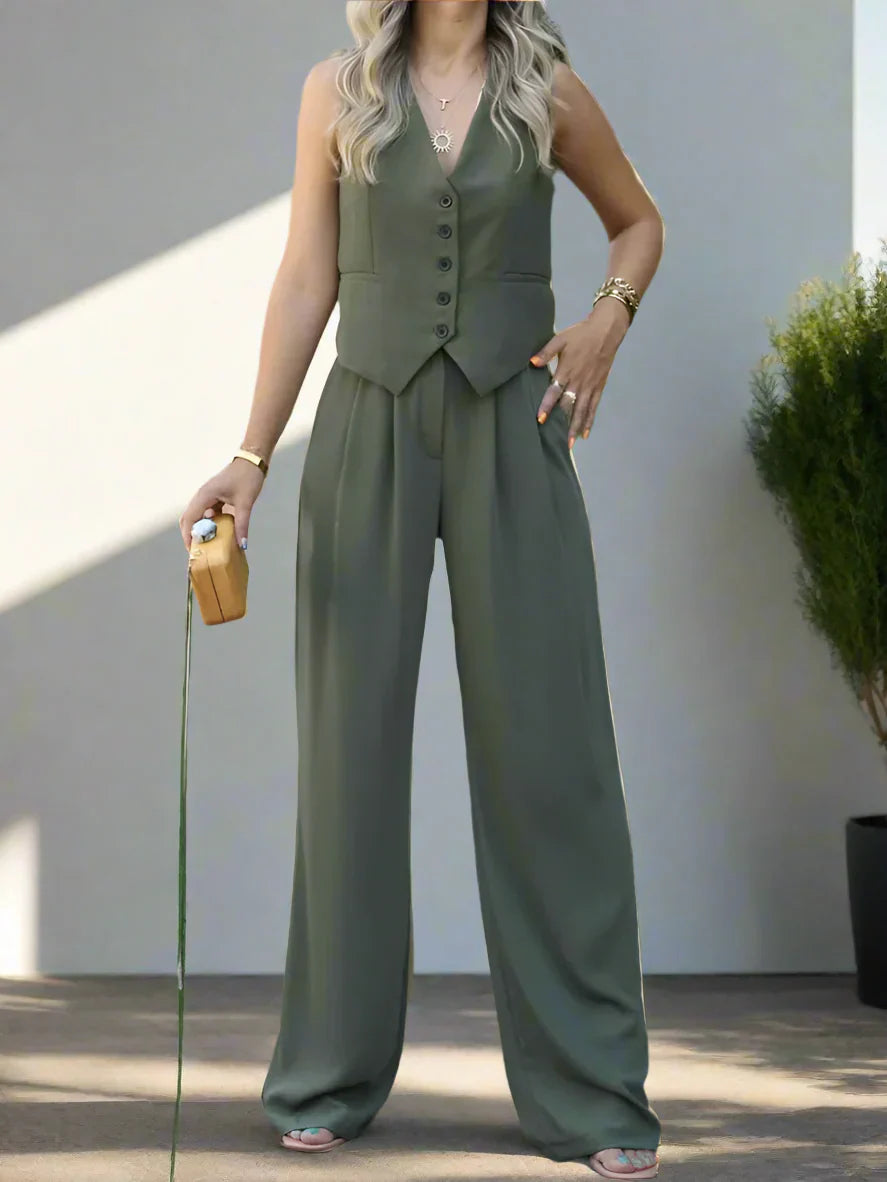 Conjunto pantalón mujer chic elegante pierna amplia y versátil