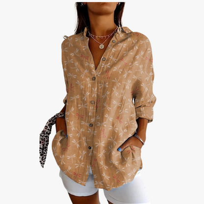 Blusa lino mujer bordada elegante y ligera casual diario