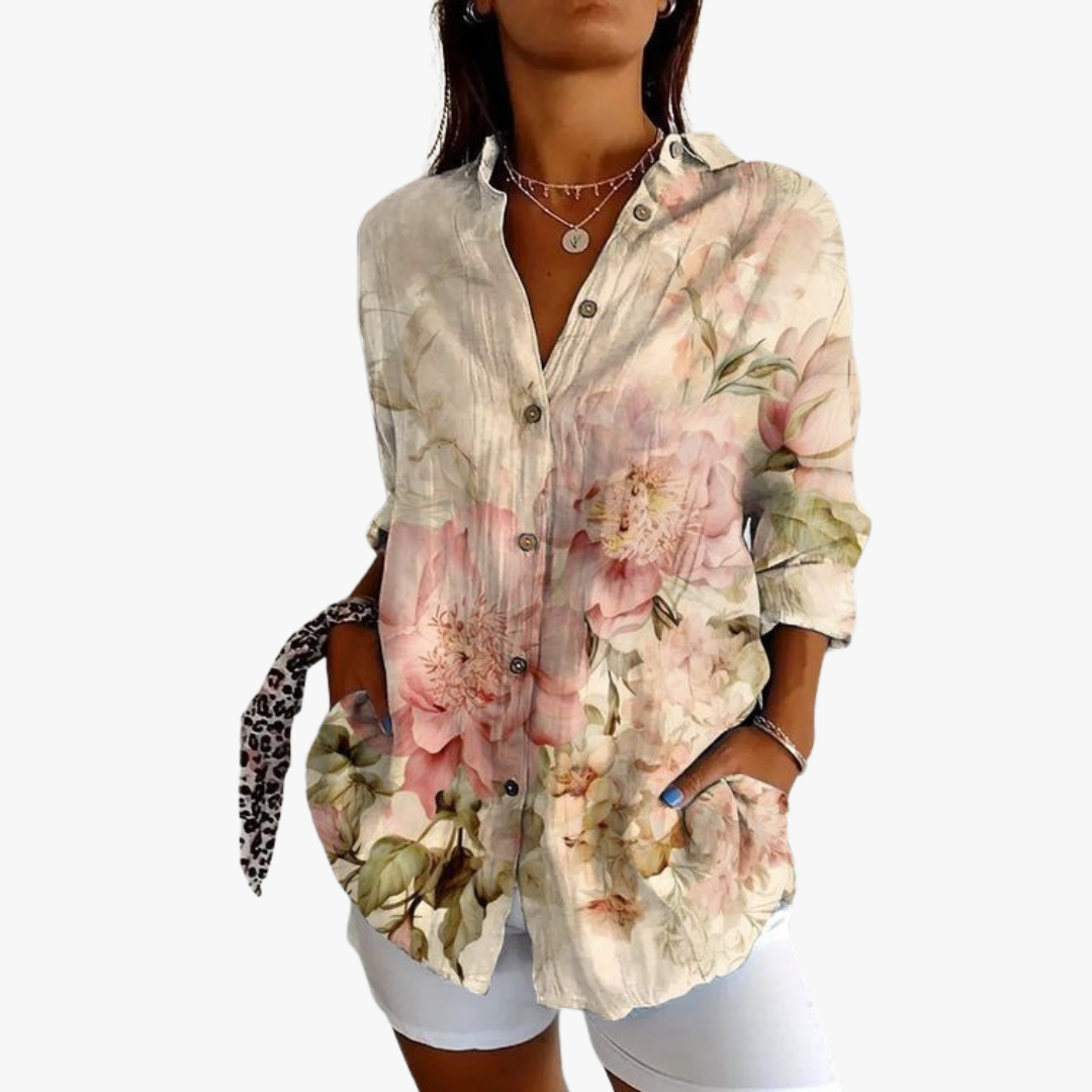 Blusa lino mujer bordada elegante y ligera casual diario