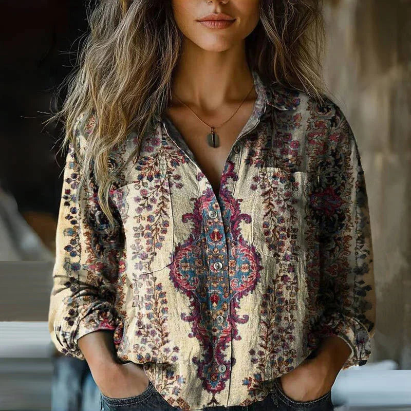 Camisa mujer elegante vintage cómoda para paseo y trabajo