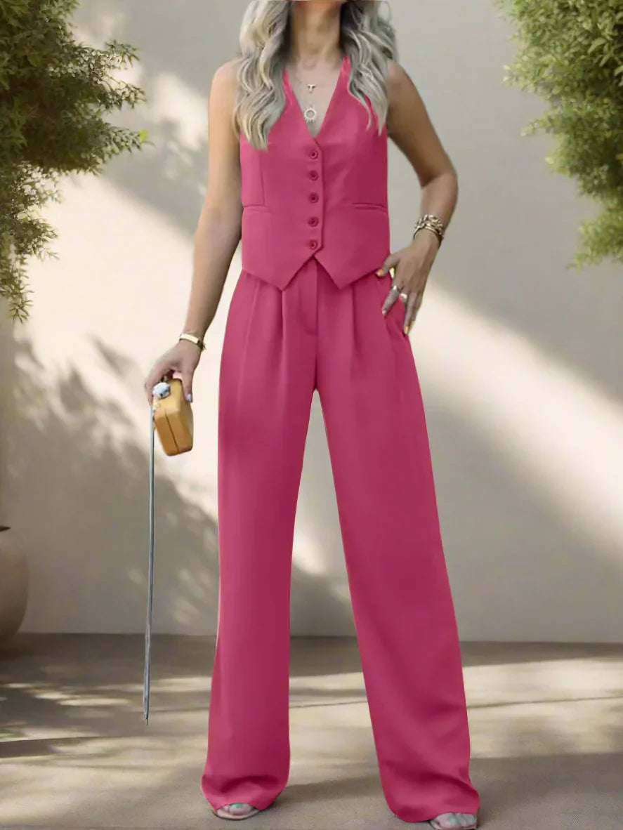 Conjunto pantalón mujer chic elegante pierna amplia y versátil