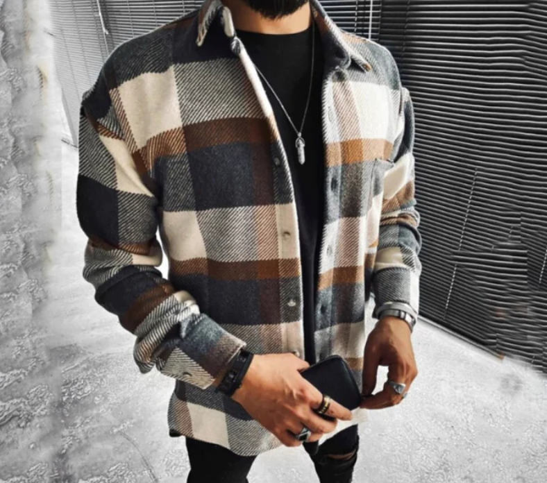Chaqueta de hombre a cuadros cálida y elegante ideal otoño e invierno
