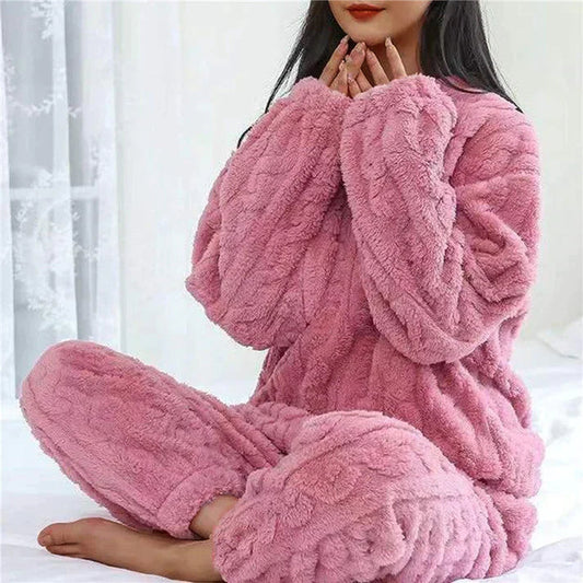 Pijama de felpa de dos piezas para mujer: cálido y suave para noches acogedoras