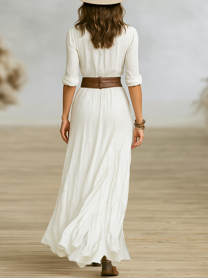 Vestido Largo Casual Mujer – Diseño Atemporal con Cuello Invertido