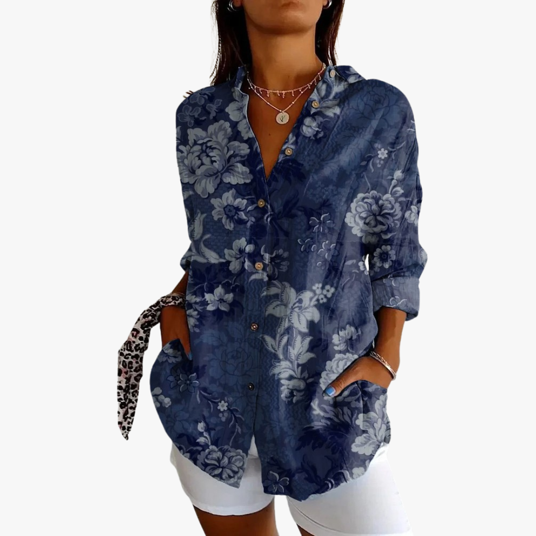 Blusa lino mujer bordada elegante y ligera casual diario