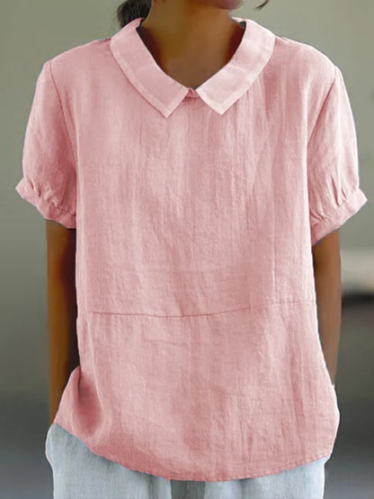 Camisa lino mujer elegante ligera manga corta casual diario