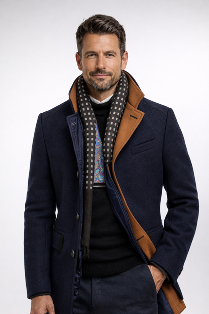 Abrigo de invierno para hombre, corte largo con cuello alto y botones clásicos, elegante para el frío clima urbano