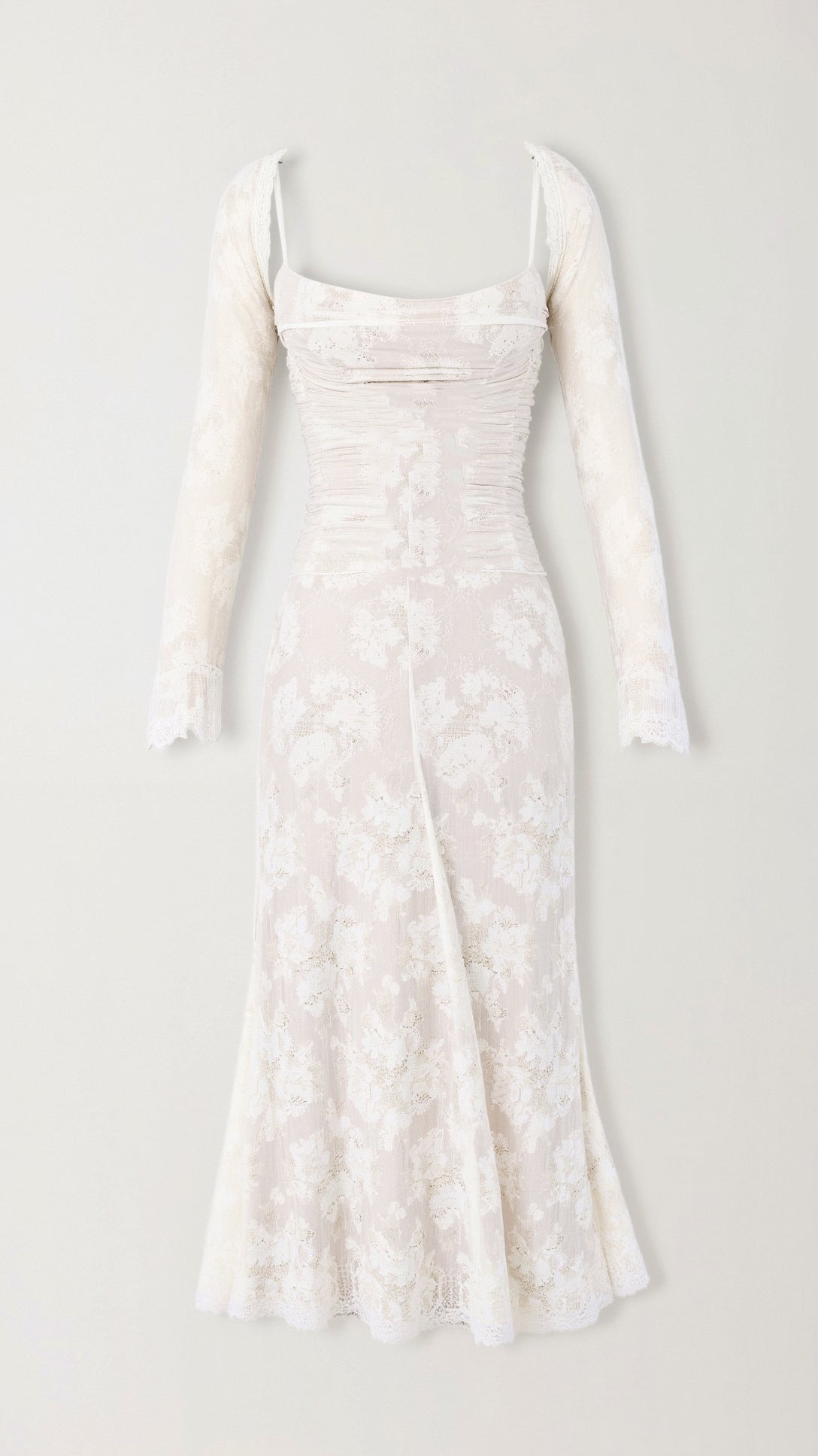Vestido elegante blanco largo escote cuadrado ideal otoño-invierno