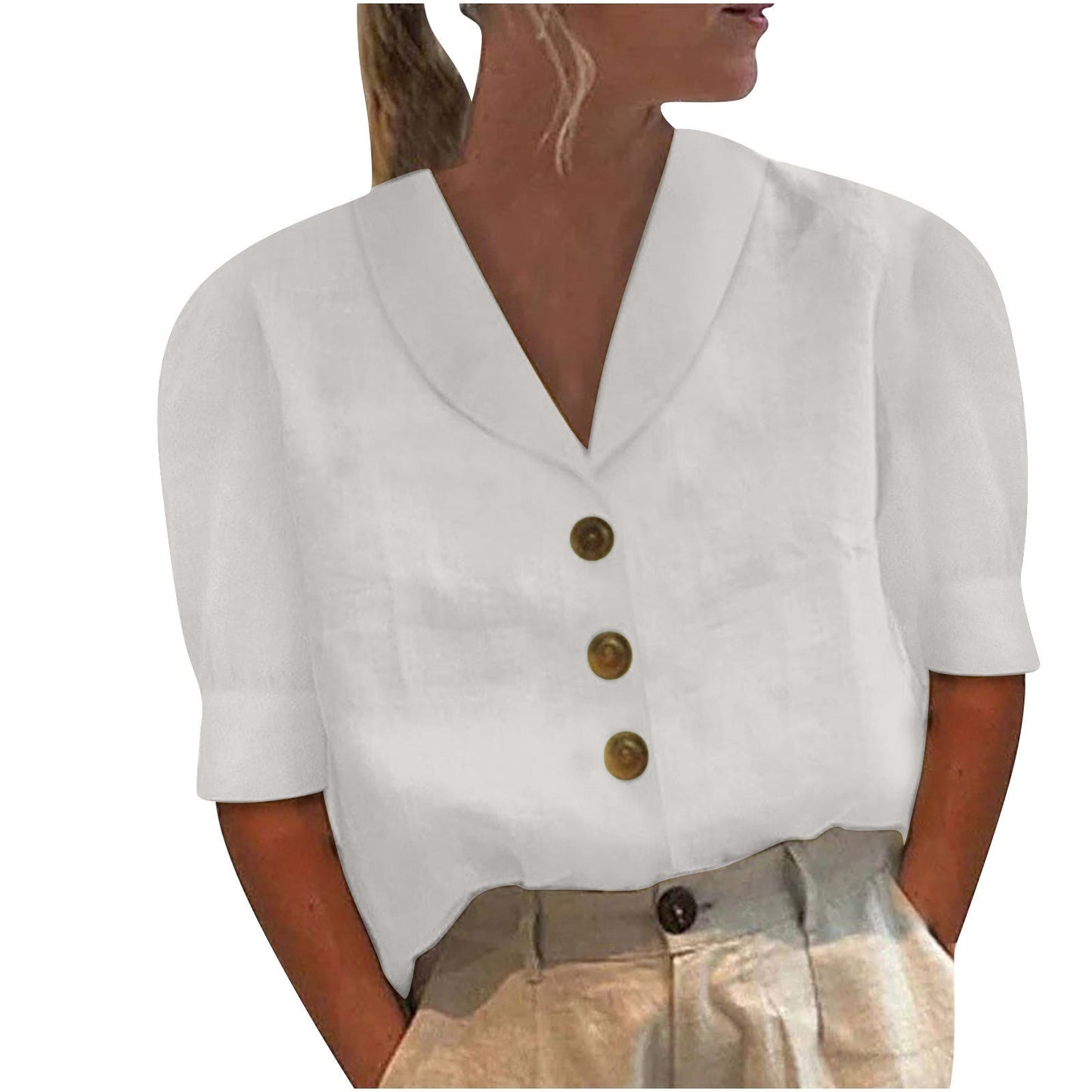 Danisha | Blusa retro-chic abotonada con nudo delantero