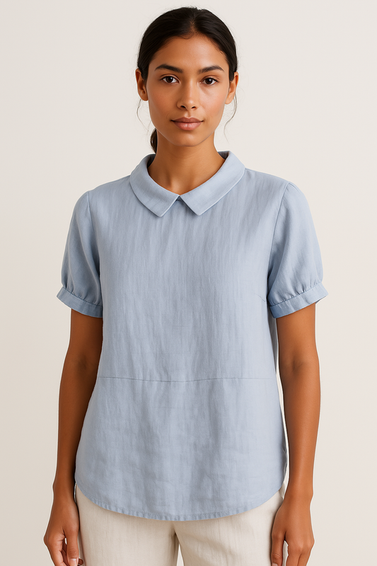 Camisa lino mujer elegante ligera manga corta casual diario