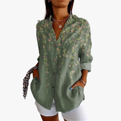 Blusa lino mujer bordada elegante y ligera casual diario