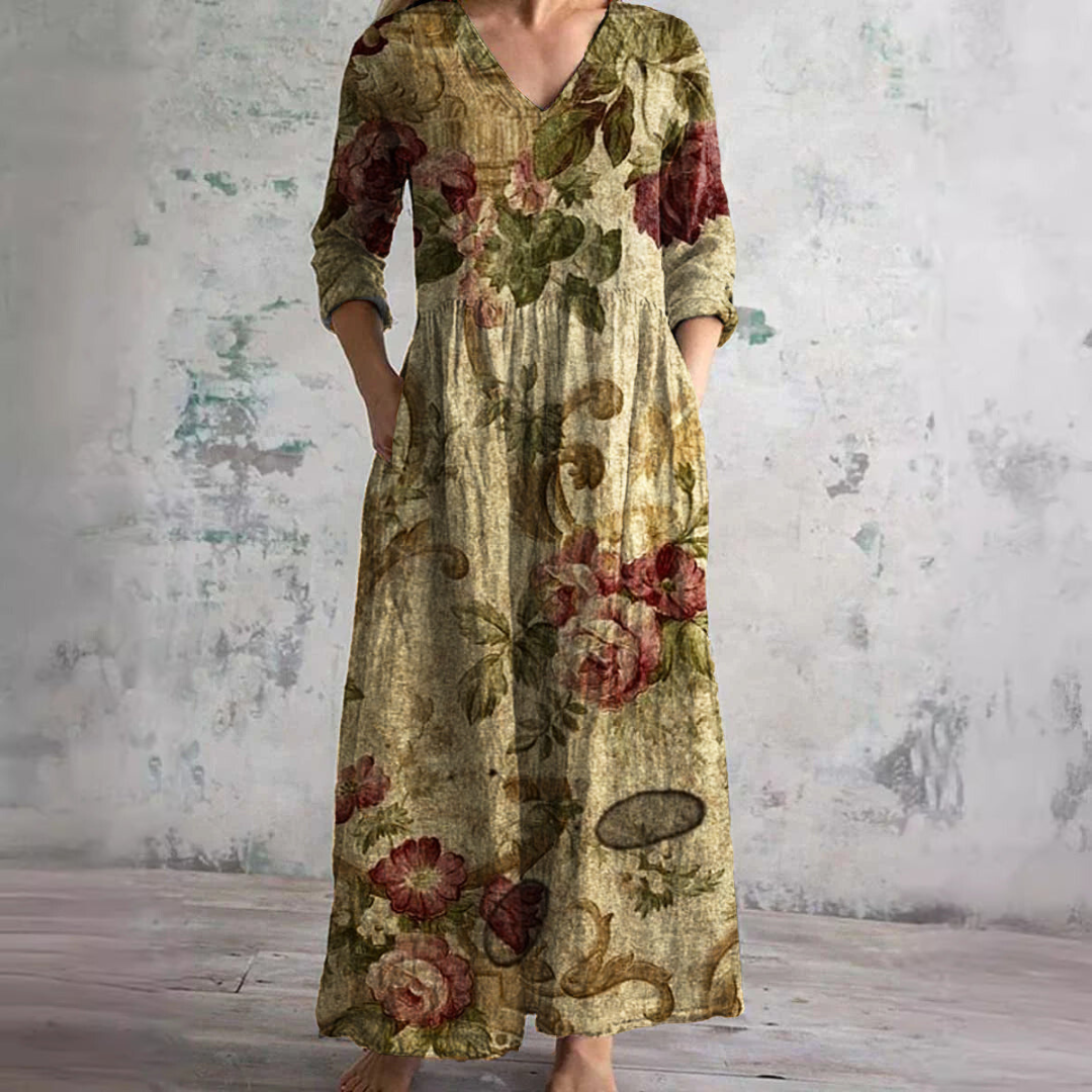 Vestido Mujer – Estilo Boho con Escote en V y Estampado Floral Moderno