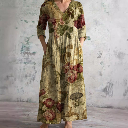 Vestido Mujer – Estilo Boho con Escote en V y Estampado Floral Moderno