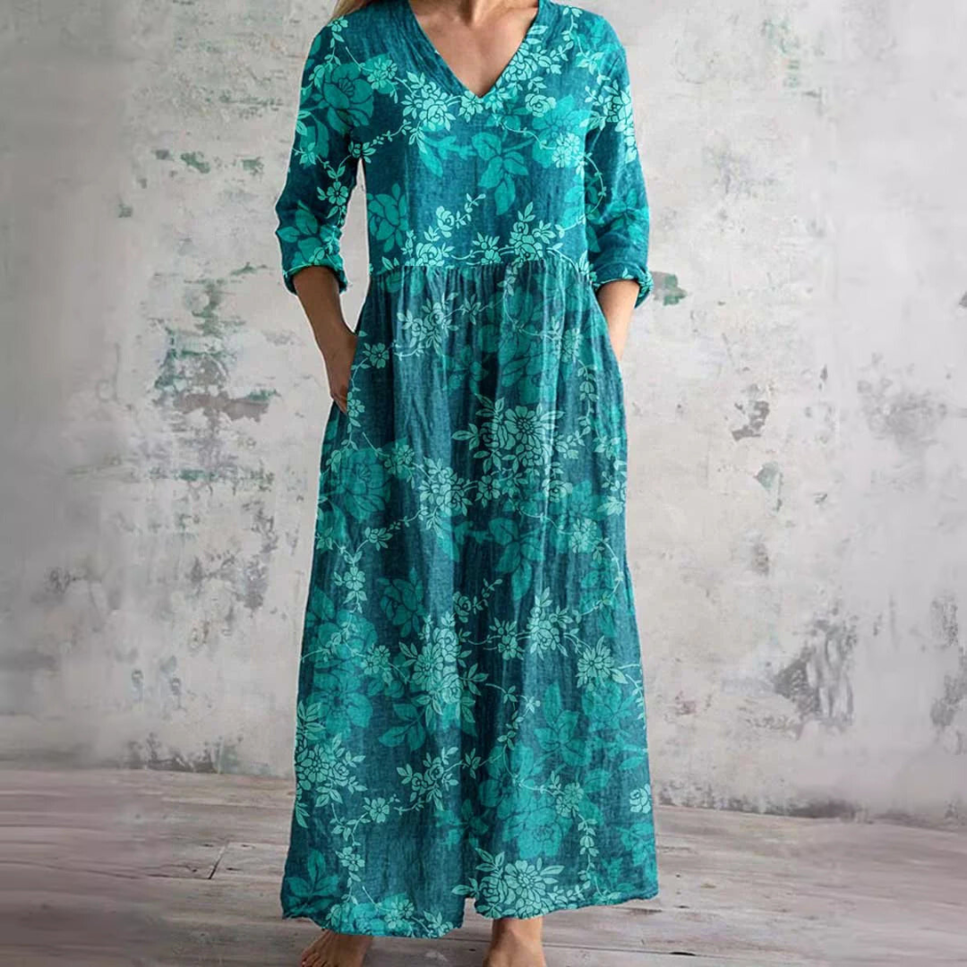 Vestido Mujer – Estilo Boho con Escote en V y Estampado Floral Moderno
