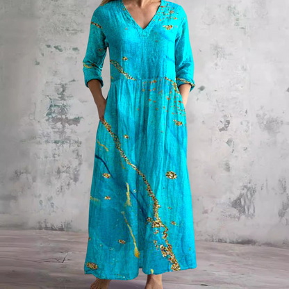 Vestido Mujer – Estilo Boho con Escote en V y Estampado Floral Moderno