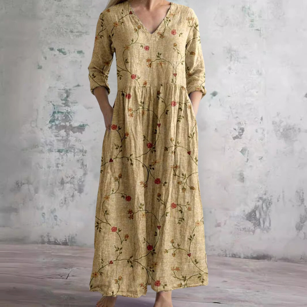 Vestido Mujer – Estilo Boho con Escote en V y Estampado Floral Moderno