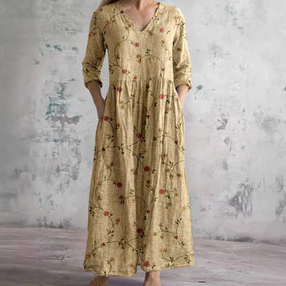 Vestido Mujer – Estilo Boho con Escote en V y Estampado Floral Moderno