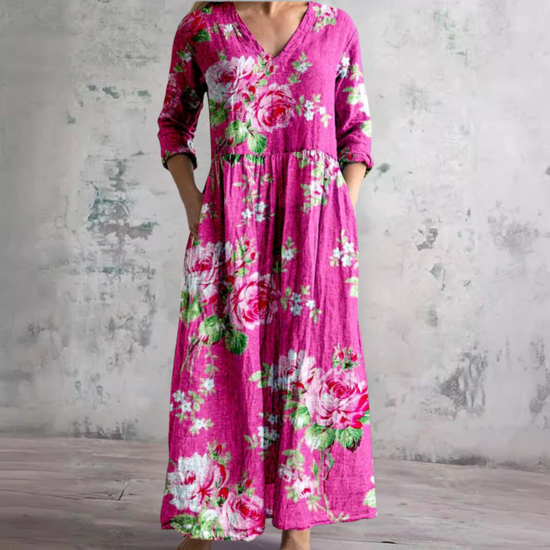 Vestido Mujer – Estilo Boho con Escote en V y Estampado Floral Moderno