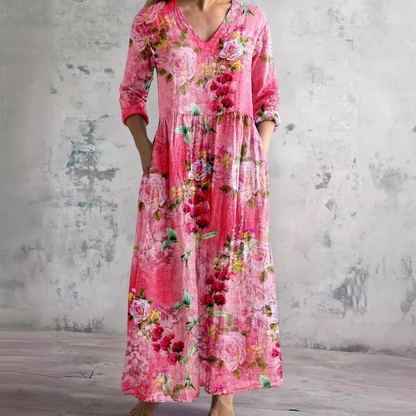 Vestido Mujer – Estilo Boho con Escote en V y Estampado Floral Moderno