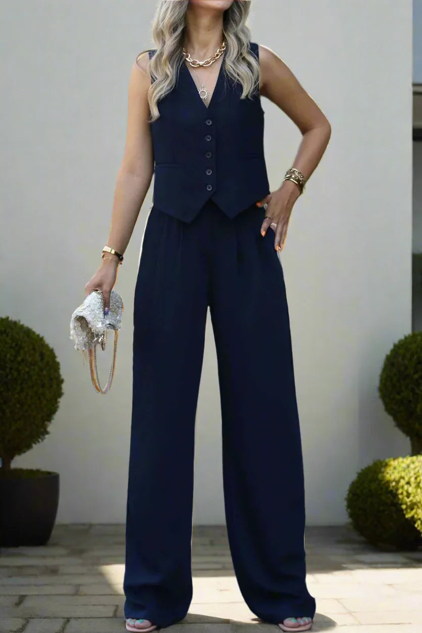 Conjunto pantalón mujer chic elegante pierna amplia y versátil