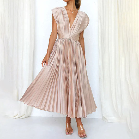 Lexi | Elegante vestido midi plisado con cuello en V