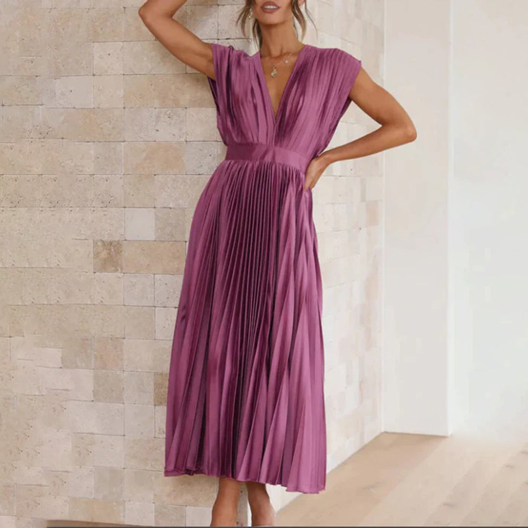 Lexi | Elegante vestido midi plisado con cuello en V